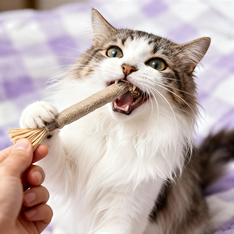 Cat Chewing Silvervine Stick